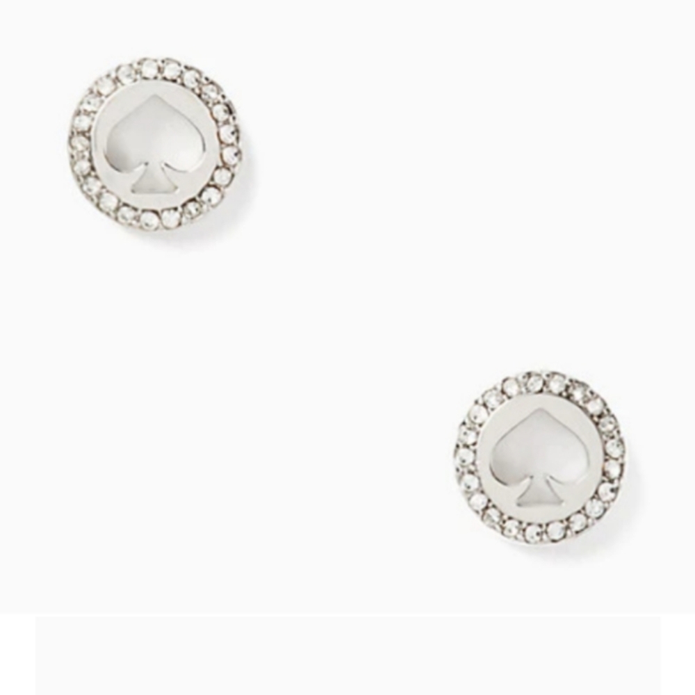 NWT Kate Spade Spot the Spade Pave Halo Spade Stud Earrings Silver